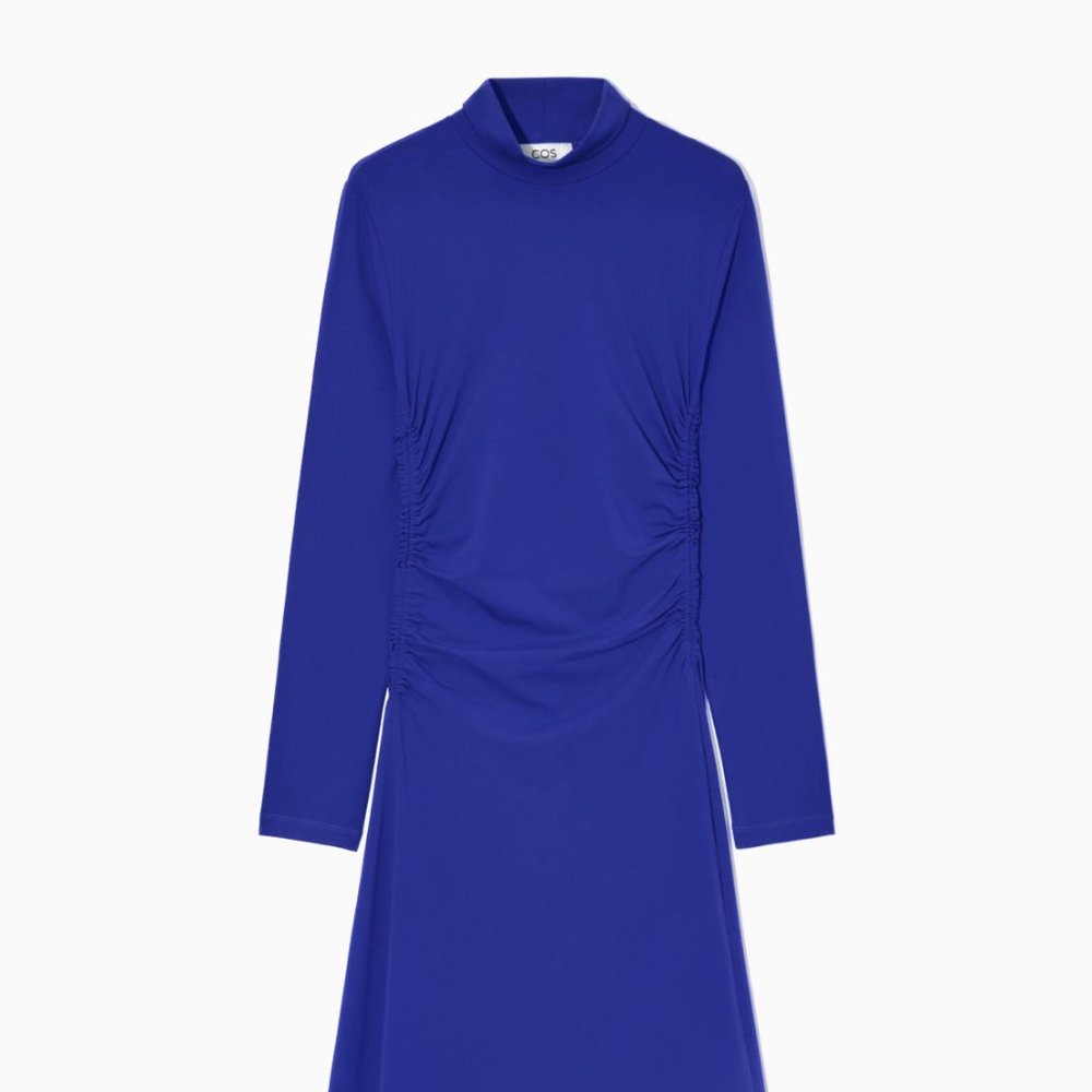 NWT COS HIGH-NECK GATHERED MIDI DRESS